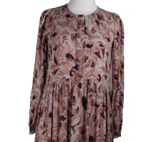 Wilfred Pink and Tan Buttoned Maxi Dress with Bishop Sleeves - Picture 8 of 11